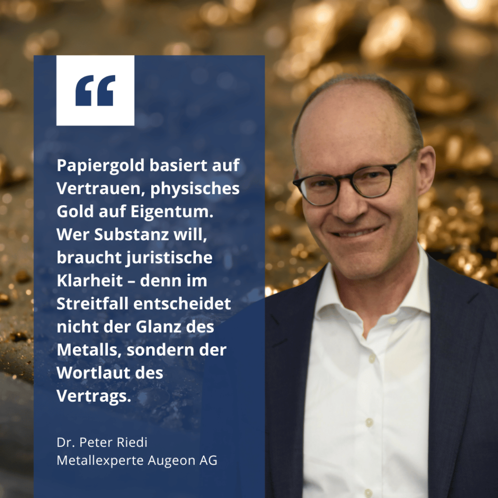 Papiergold gegen physischem Gold - Dr. Peter Riedi